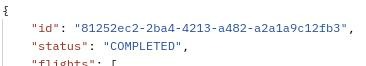 Search response showing id and status COMPLETED