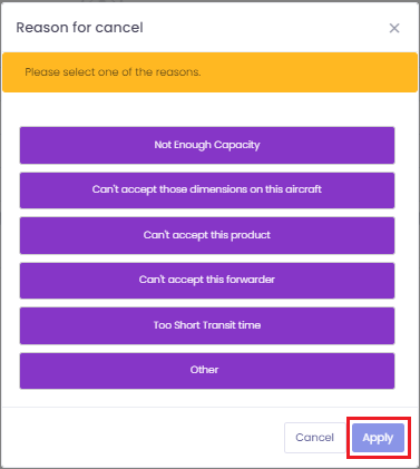 Select cancel reason