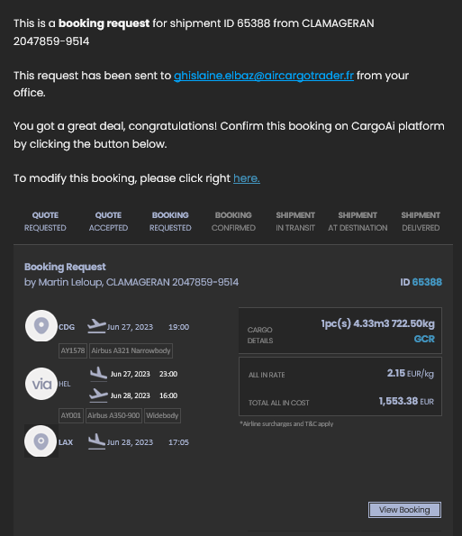 Email with booking request