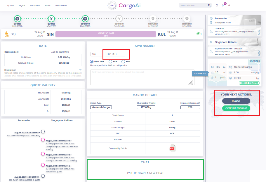 Booking actions