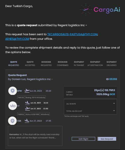 Email with quote request